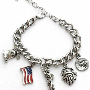 Patriotic Americana Silver-Tone Charm Bracelet – Symbols of Liberty